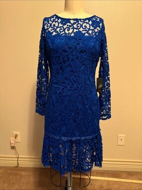 Adrianna Papell Royal Blue Lace Long-Sleeve Cocktail Dress